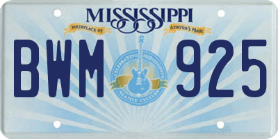 MS license plate BWM925