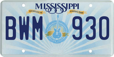 MS license plate BWM930