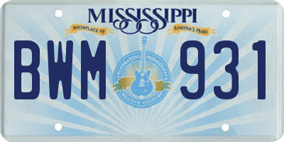 MS license plate BWM931