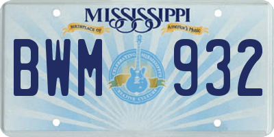 MS license plate BWM932