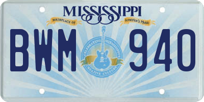 MS license plate BWM940