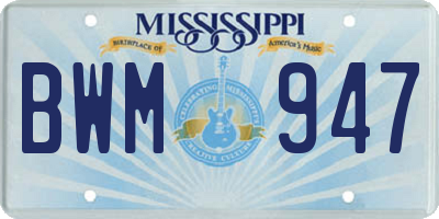 MS license plate BWM947
