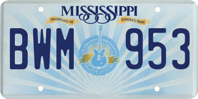 MS license plate BWM953