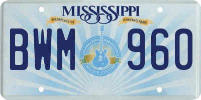 MS license plate BWM960