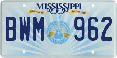 MS license plate BWM962