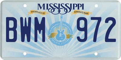 MS license plate BWM972