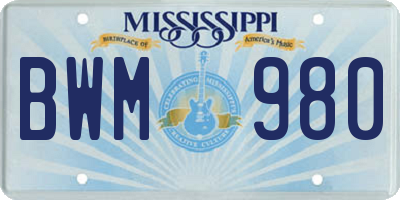 MS license plate BWM980