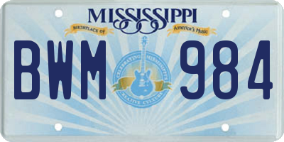 MS license plate BWM984
