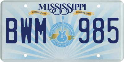 MS license plate BWM985