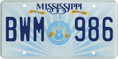 MS license plate BWM986