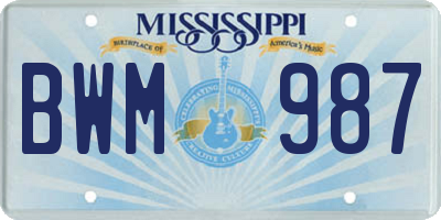 MS license plate BWM987