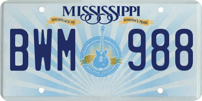 MS license plate BWM988