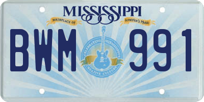 MS license plate BWM991