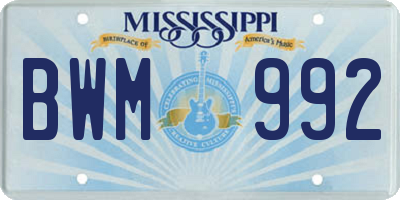 MS license plate BWM992