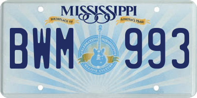 MS license plate BWM993