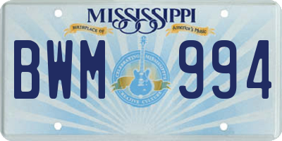 MS license plate BWM994