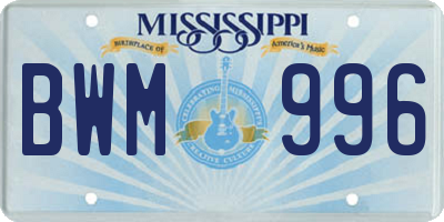 MS license plate BWM996