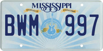 MS license plate BWM997