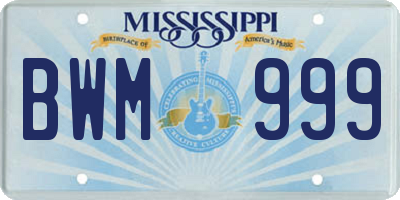 MS license plate BWM999