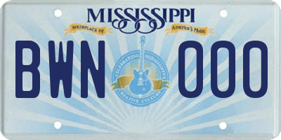 MS license plate BWN000