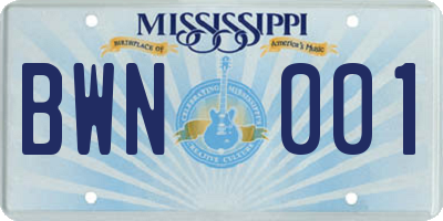 MS license plate BWN001