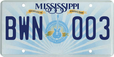 MS license plate BWN003