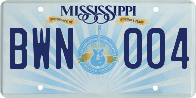 MS license plate BWN004