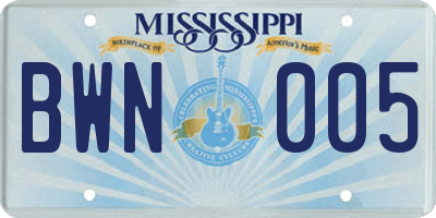 MS license plate BWN005