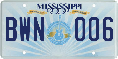 MS license plate BWN006