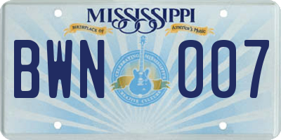 MS license plate BWN007
