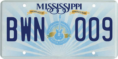 MS license plate BWN009