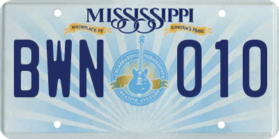 MS license plate BWN010