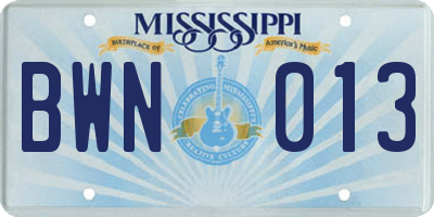 MS license plate BWN013