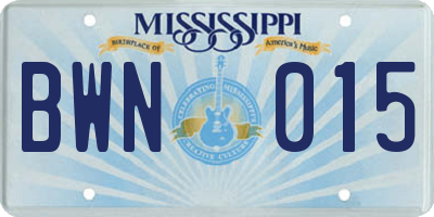 MS license plate BWN015
