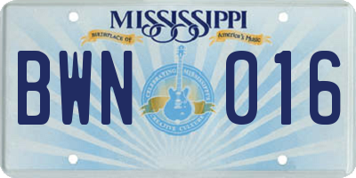 MS license plate BWN016