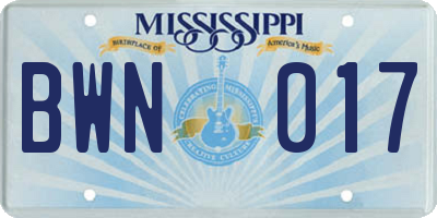 MS license plate BWN017