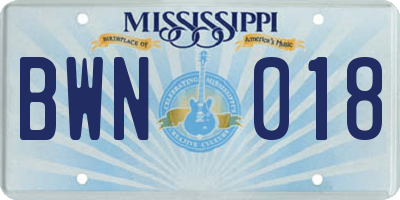 MS license plate BWN018