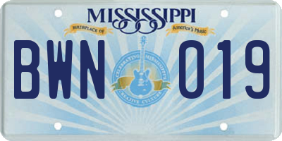 MS license plate BWN019