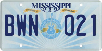 MS license plate BWN021