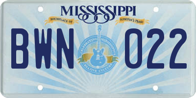 MS license plate BWN022