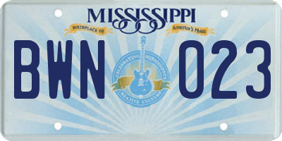 MS license plate BWN023