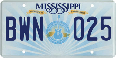 MS license plate BWN025