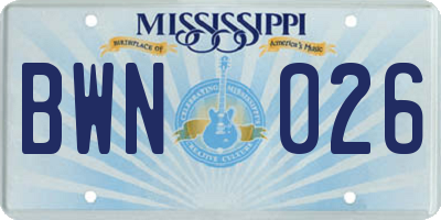 MS license plate BWN026