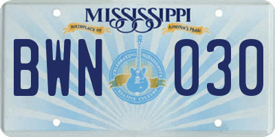 MS license plate BWN030