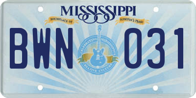 MS license plate BWN031