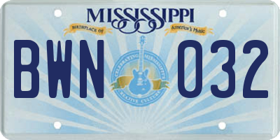 MS license plate BWN032