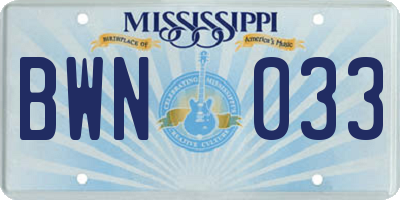MS license plate BWN033