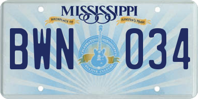MS license plate BWN034