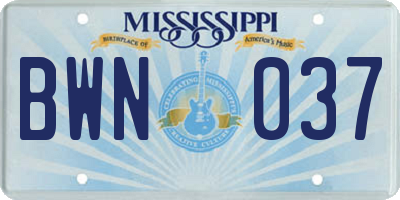 MS license plate BWN037