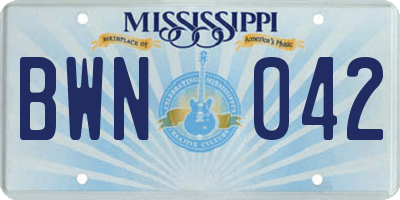 MS license plate BWN042